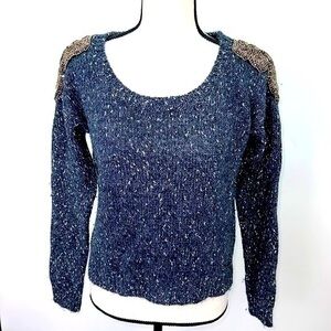 UEC Guess blue & gray knit sweater with beaded shoulders XS